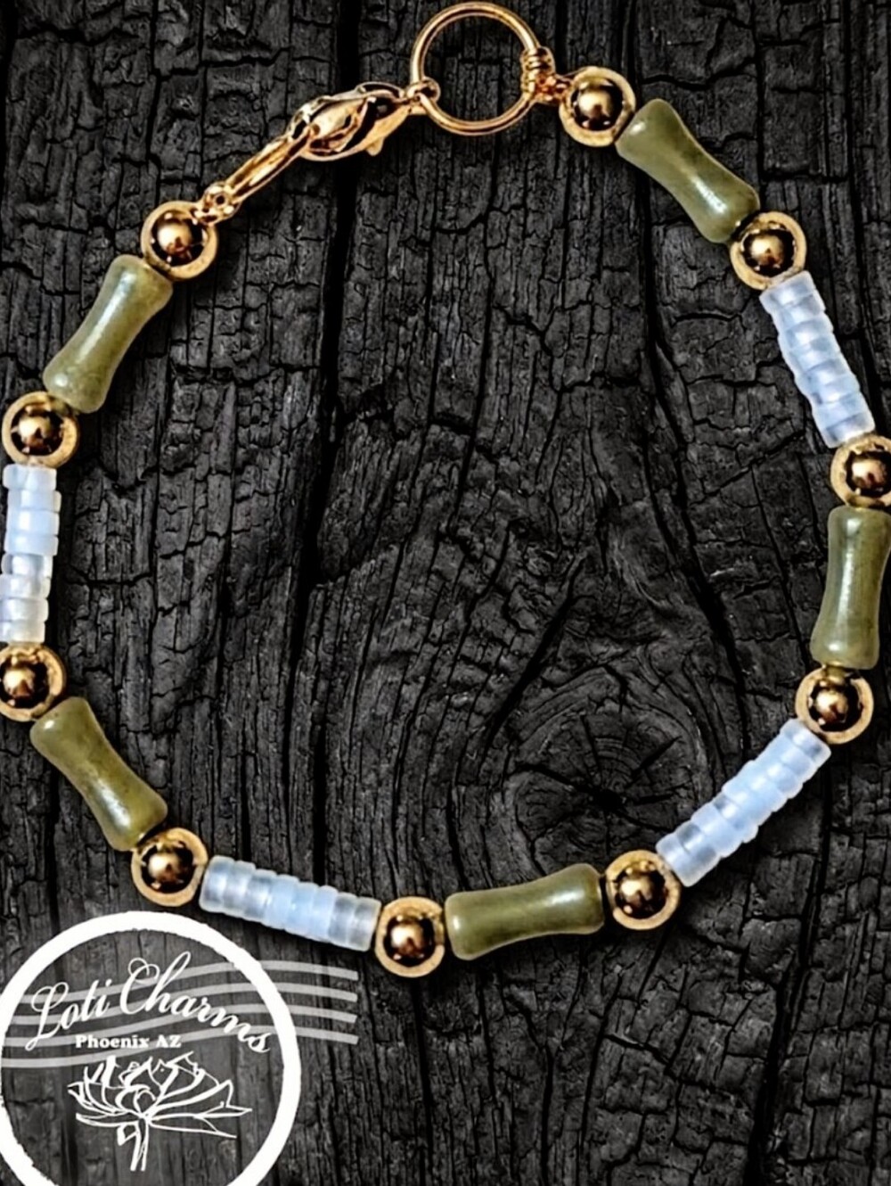 Dainty Green Jade Bamboo In Gold Plated Bracelet
